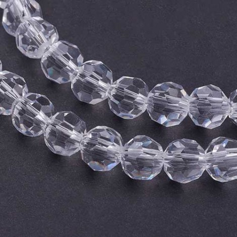 6mm Clear Faceted Glass Round Beads - Per strand (88-91pc)