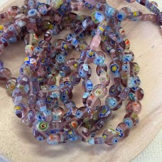 6mm Light Amethyst Millefiori Flat Round Disc Beads - Strand