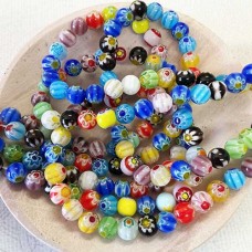 6mm Mixed Colour Round Millefiori Beads - Strand