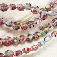 6mm Lt Amethyst Flat Round Millefiori Beads - Strand