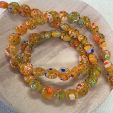 8mm Yellow Millefiori Flat Round Disc Beads - Pack of 42
