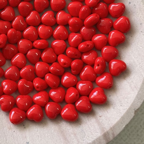 6mm Czech Red Opaque Glass Heart Beads - Pack of 20 6mm Czech Red Opaque Glass Heart Beads - Pack of 20