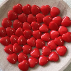 10mm Czech Red Opaque Glass Heart Beads - Pack of 10