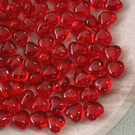 6mm Light Siam Red Czech Glass Heart Beads - Pack of 20
