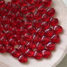8mm Czech Glass Heart Beads - Light Siam Red - Pack of 20