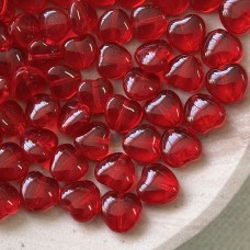8mm Czech Heart Beads - Siam Ruby - Pack of 20