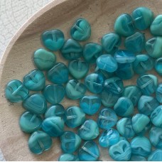 8mm Turquoise Sea Green Czech Pressed Glass Heart Beads - Pack of 20