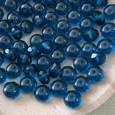 5x8mm Czech Firepolish Rondelles  - Capri Blue - Pack of 20