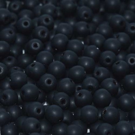4mm Czech Round Druk Beads - Matte Jet Black - Pack of 100