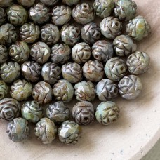 7x8mm Czech Rosebud Beads - Luster Opaque Green - Pack of 10