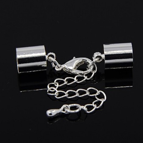 6.5mm ID Silver Plated Cord Endcaps/Clasp & Ext Chain