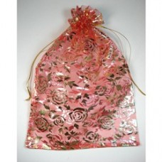 17x25cm Ex-Large Red Organza Bags w/Gold Cord - Pack of 10