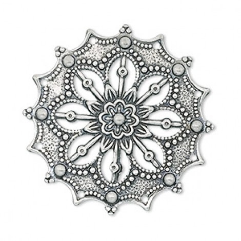 34mm Antique Silver Plated Flower Filigree