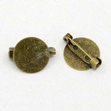 15mm Ant Bronze Plated Round Pad Brooch