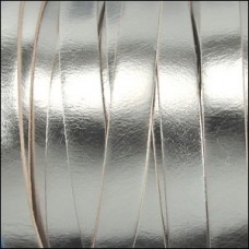 10mm Flat Licorice Leather Cord- Metallic Bright Silver - Per 25cm