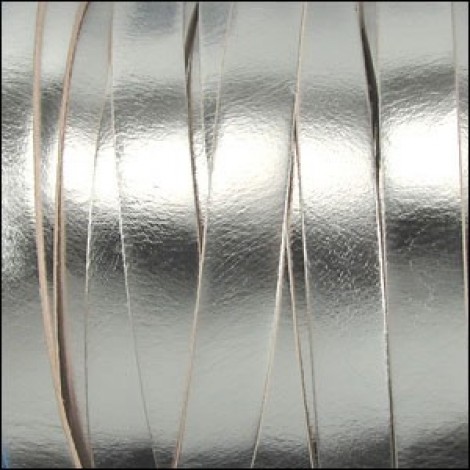 10mm Flat Licorice Leather Cord- Metallic Bright Silver