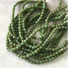 3mm Czech Firepolish Beads - Teal Green with Picasso Finish