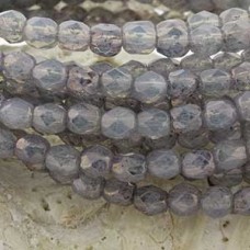 4mm Czech Firepolish Beads - Milky Light Amethyst Picasso- Pack of 50