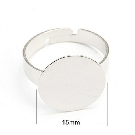 Silver Plated Iron Adjustable Ring with 15mm Flat Pad