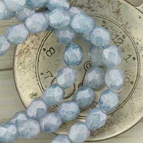 6mm Czech Firepolish Glass Beads - Denim Opalite Lustre - Pack of 20