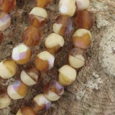 6mm Czech Firepolish Beads - Matte Amber/Beige AB Mix - Pack of 20