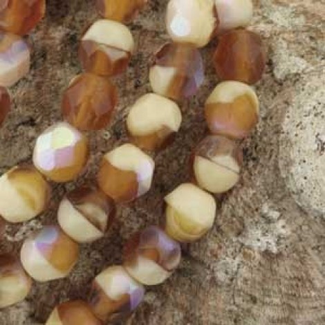 6mm Czech Firepolish Beads - Matte Amber/Beige AB Mix - Pack of 20