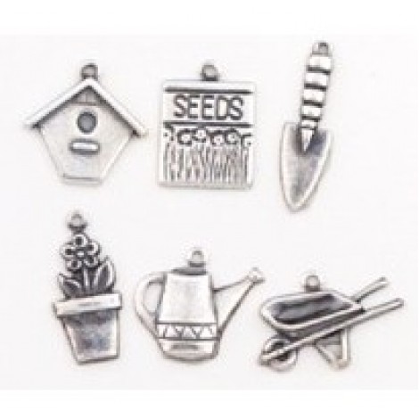 Sterling Plated Garden Charms Assortment - Set of 6