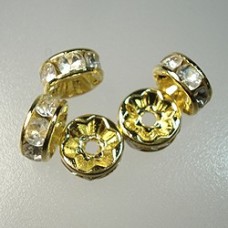 8mm Gold Plated Brass Crystal Rondelle Beads - Pack of 20