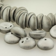 8mm Czech 2-Hole Piggy Beads - Matte Silver- Pack of 50