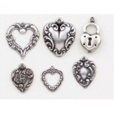 Sterling Silver Plated Heart Charm Assortment - Set of 6