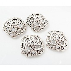 18x5mm Ant Matte Silver Shallow Lace Beadcaps - Pack of 2