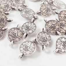 12x6mm Mini Replica Ottoman Coin Connectors- Matte Silver - Pack of 10