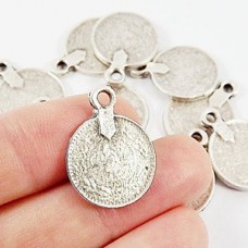 22x17mm Replica Ottoman Coin Charms - Matte Silver - Pack of 2