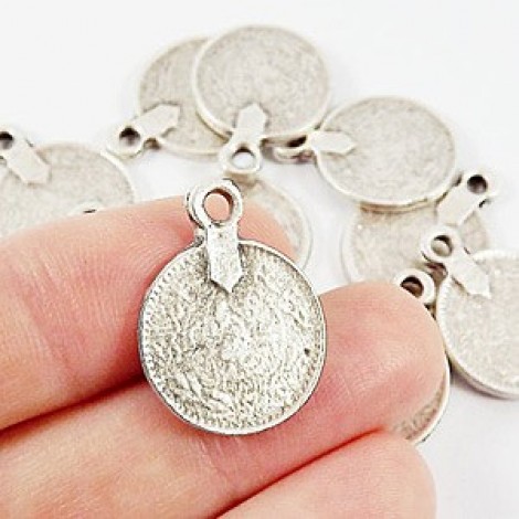 22x17mm Replica Ottoman Coin Charms - Matte Silver - Pack of 2