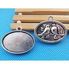 20x30mm ID Ant Silver Birds Bezel Pendant Settings - Pack of 2