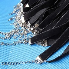 10mm x 14in Flat Black Velvet Ribbon Necklace