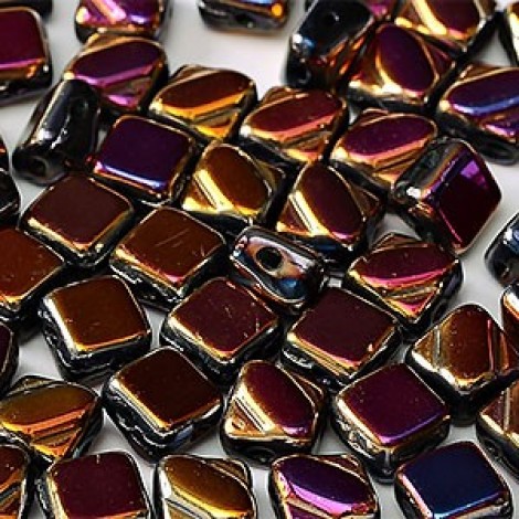 6mm 2-Hole Silky Beads - Jet Full Sliperit - Pack of 40