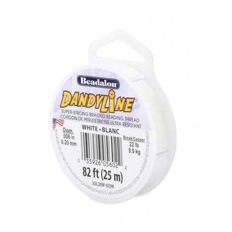 .008" (.20mm) Beadalon Dandyline White Beading Thread - 25m Spool