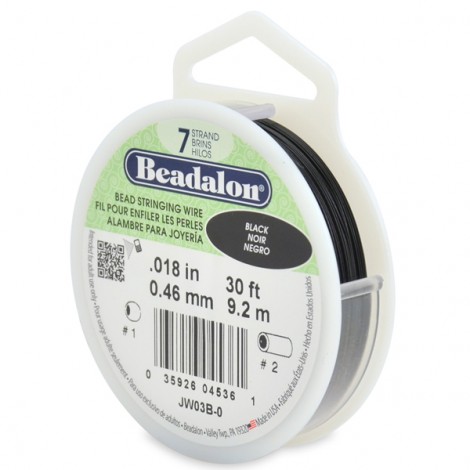 .018" 7 Strand Beadalon Beading Wire - Black - 30ft (9.2m)