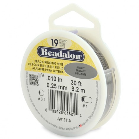 .010" 19 Strand Beadalon Beading Wire - Bright - 30ft (9.1m)