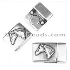 10mm Flat Leather Horse Head Magnetic Clasp - Antique Silver - Each