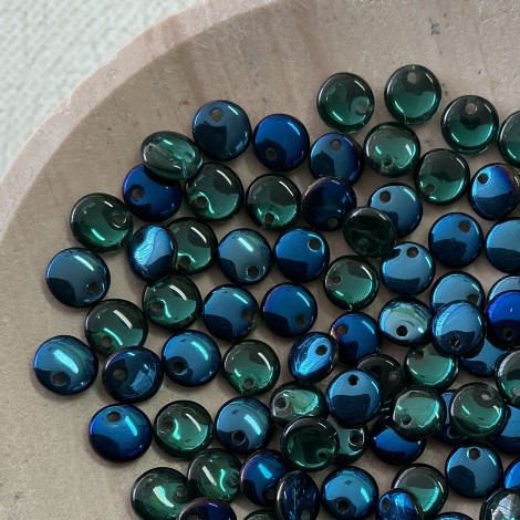 6mm Czech Lentil Beads - Teal-Blue Iris - Pack of 25