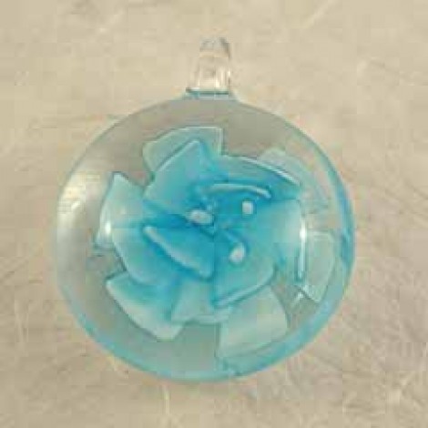 23mm Lt Blue Flower Glass Focal Bead Pendant