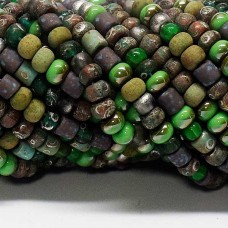 6/0 Czech Limited Edition Seed Beads - Aged Matted Green Envy Picasso Mix  - Per Strand