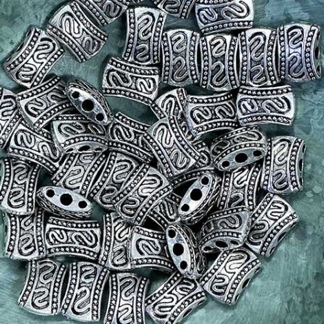 8x10mm Tibetan Ant Silver 3-Hole Beads - Pack of 10