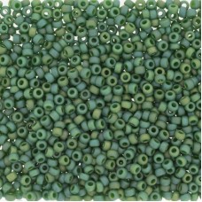 15/0 Miyuki Seed Beads - Frosted Opaque Glazed Rainbow Green