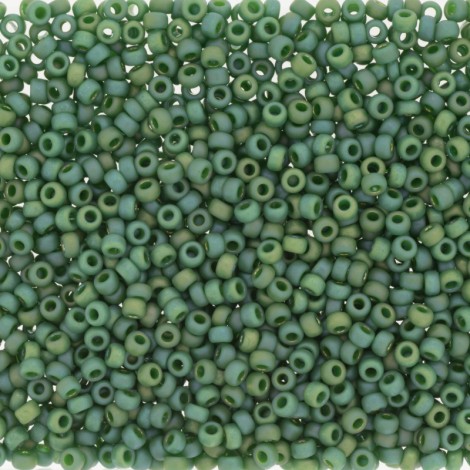 6/0 Miyuki Seed Beads - Frost Opaque Glaze Rainbow Green