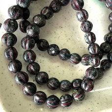 6mm Czech Melons - Black with Picasso Finish + Red Wash - Pack of 20