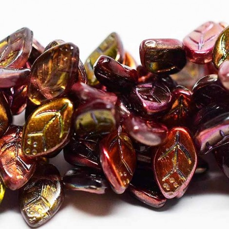 12x7mm Czech Leaves - Magic Raspberry - Pack of 10