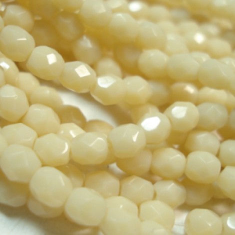 4mm Czech Firepolish Beads - Opaque Light Beige - Pack of 50